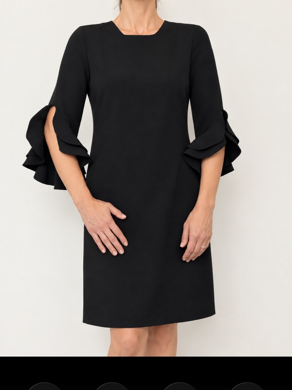 Milly Black Mini Dress 3/4 Ruffle Cuff Flutter Sleeve Luxury Office Event Sz 8